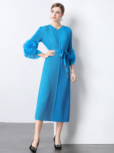 Elegant Women's Japanese Pleated Plisse Midi Dress